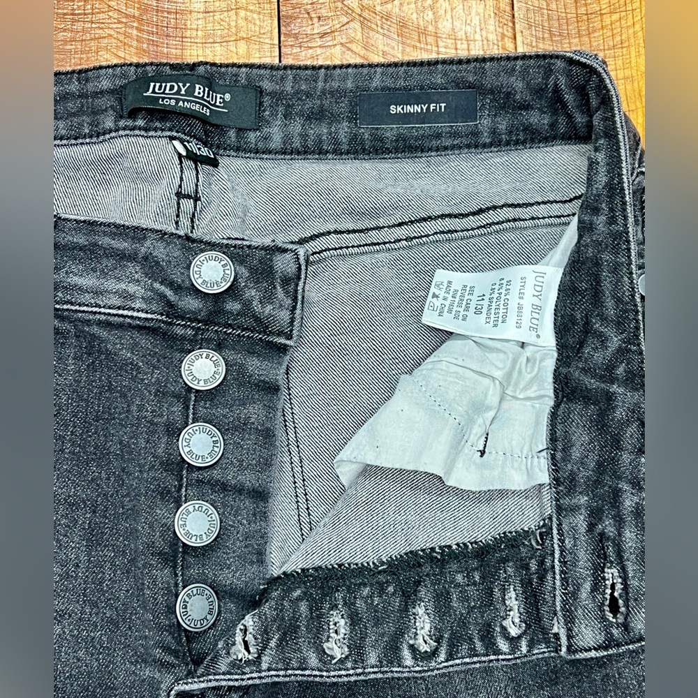 Judy Blue Distressed Charcoal Skinny Jeans - Picture 4 of 5